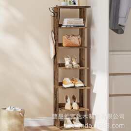 实木多层垂直鞋架置地式客厅换鞋架带挂钩窄型鞋柜玄关鞋子收纳架