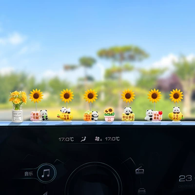 Car ornaments | Electric Vehicle, Office Desk, Computer Accessories - multiple-options-available-see-details-page-win-the-first-prize-in-one-fell-swoop-6-types-of-blessing-pandas-sunflowers-small-fresh-vases-free-traceless-stickers