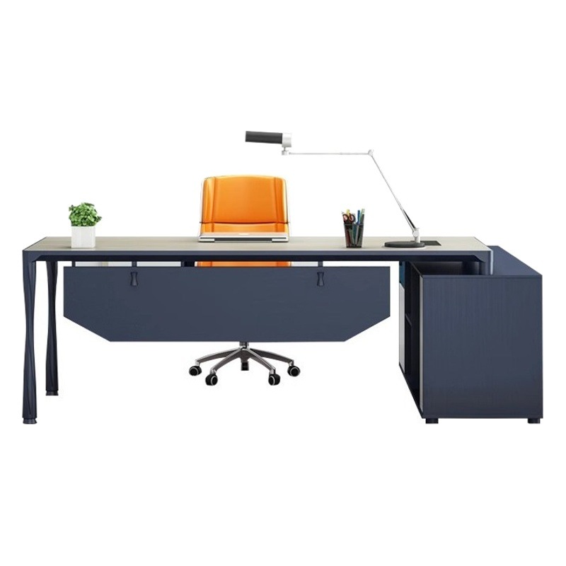 Escritorio ejecutivo minimalista moderno, escritorio de oficina para gerente con gabinete lateral, escritorio ejecutivo de lujo ligero, proyecto de mobiliario de oficina.