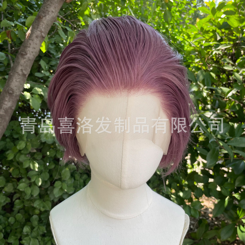 European and American Exports Amazon's New Mixed Purple Front Lace Wig 13X4Cos Free Slit High Temperature Silk Wig
