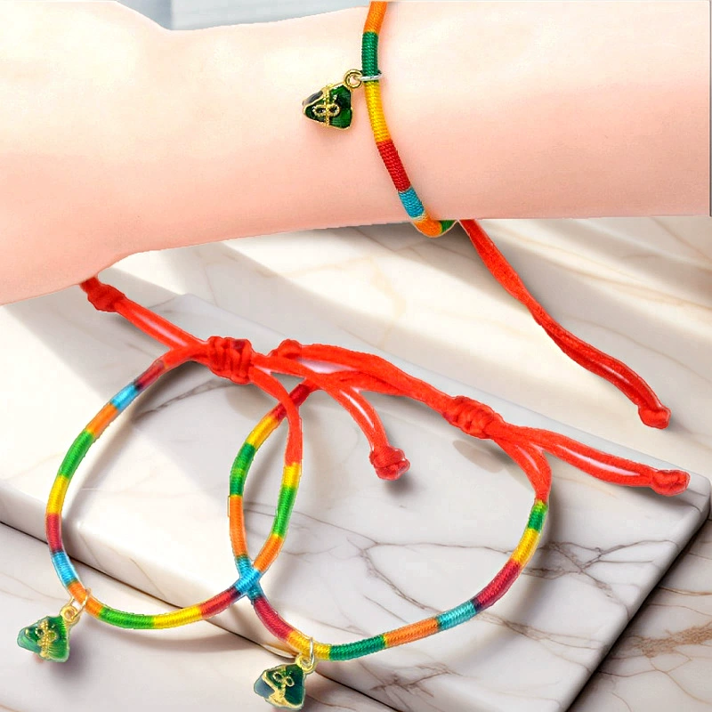 Children's red rope bracelet, hand-woven colorful cord, adjustable length