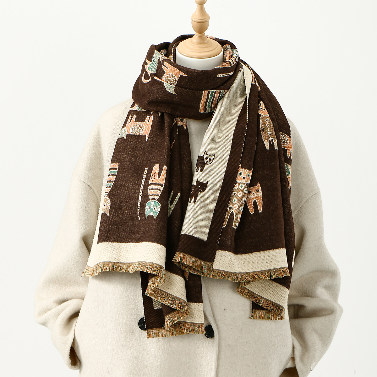 Autumn New Hot-Selling Cat Imitation Cashmere Versatile Scarf Women's Winter Thickeneded Warm High-End Shawl Scarf