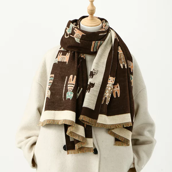 Autumn New Hot-Selling Cat Imitation Cashmere Versatile Scarf Women's Winter Thickeneded Warm High-End Shawl Scarf