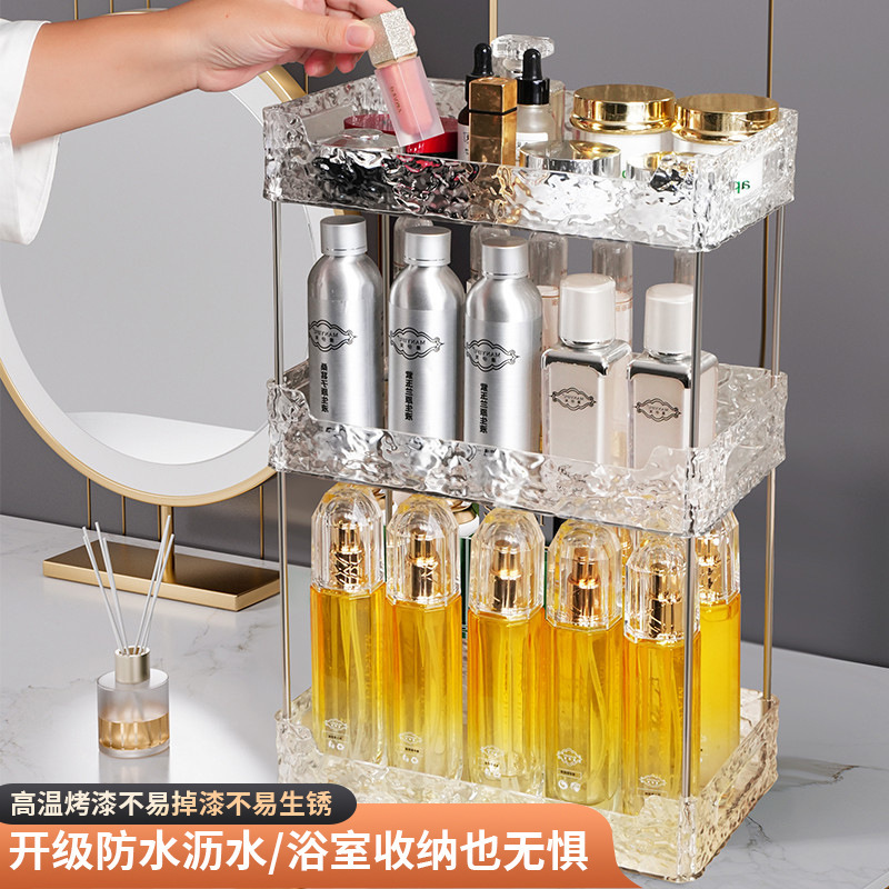 Transparente de lujo ligero de almacenamiento de cosméticos de escritorio de alta botella de productos para el cuidado de la piel de múltiples capas de cosméticos de tocador estante de almacenamiento