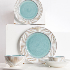 European and American simple Western-style steak plate creative embossed household round flat plate special restaurant dish