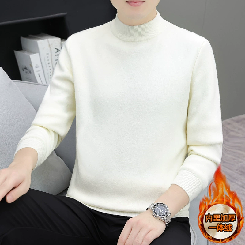 Внешняя торговля, Мужской Цельный бархатный утолщенный пуловер с длинными рукавами и круглым вырезом, половинчатая водолазка, с флисовой подкладкой, модный мужской теплый свитер