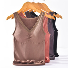 秋冬少女加厚保暖内衣 无钢圈性感蕾丝V领带胸垫打底加厚毛圈背心