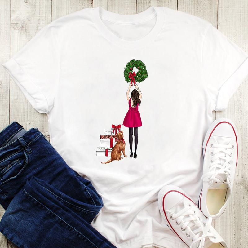 Christmas T-shirt women's clothing plus size women's clothing European and American women's casual New Year Party Christmas clothing Christmas Old