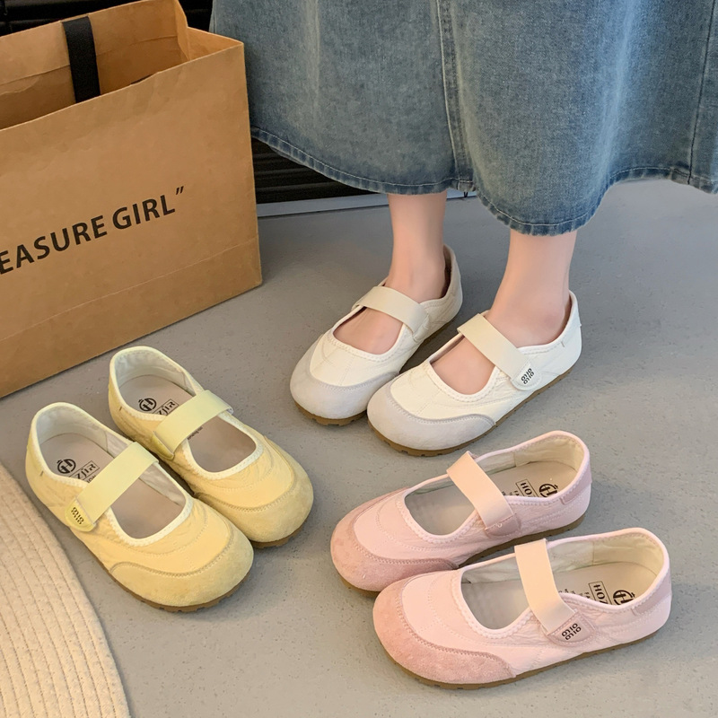 Yellow Retro Moral Training Shoes Women's 2025 Spring New Soft Sole Forrest Gump Shoes Thick Sole Mary Jane Shoes Breathable Sports Shoes