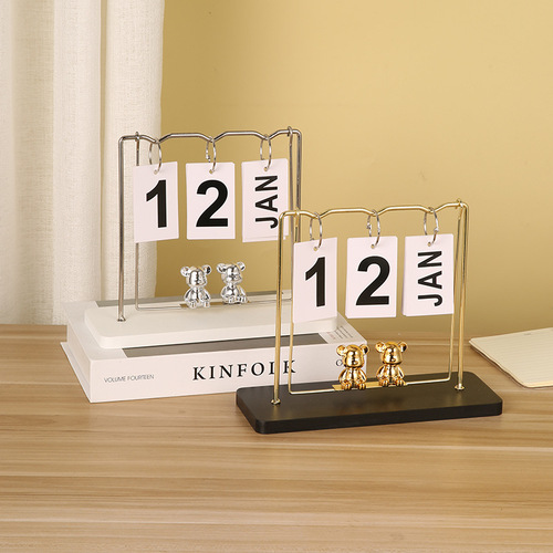Creative Bear Swing Calendar Bedroom Desk Office Desktop Calendar Ornament Student Gift Perpetual Calendar