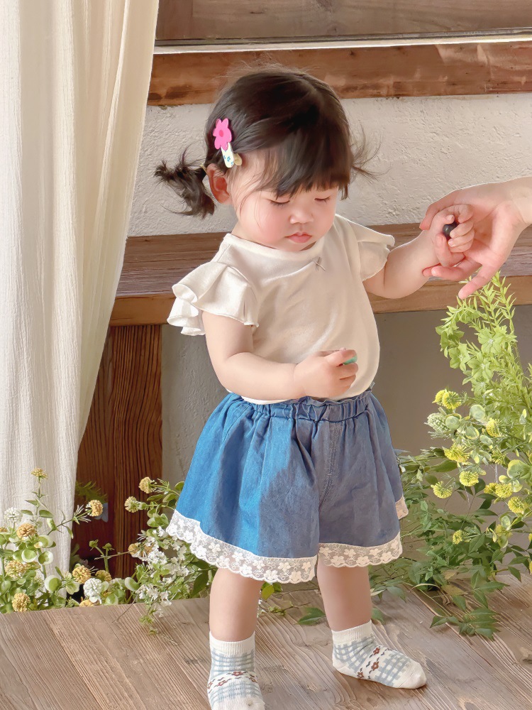 Traje de verano para niñas, traje de salida para bebé delgado, estilo de verano 2024, nuevo producto, camiseta sin mangas para bebé, pantalones cortos, traje de dos piezas