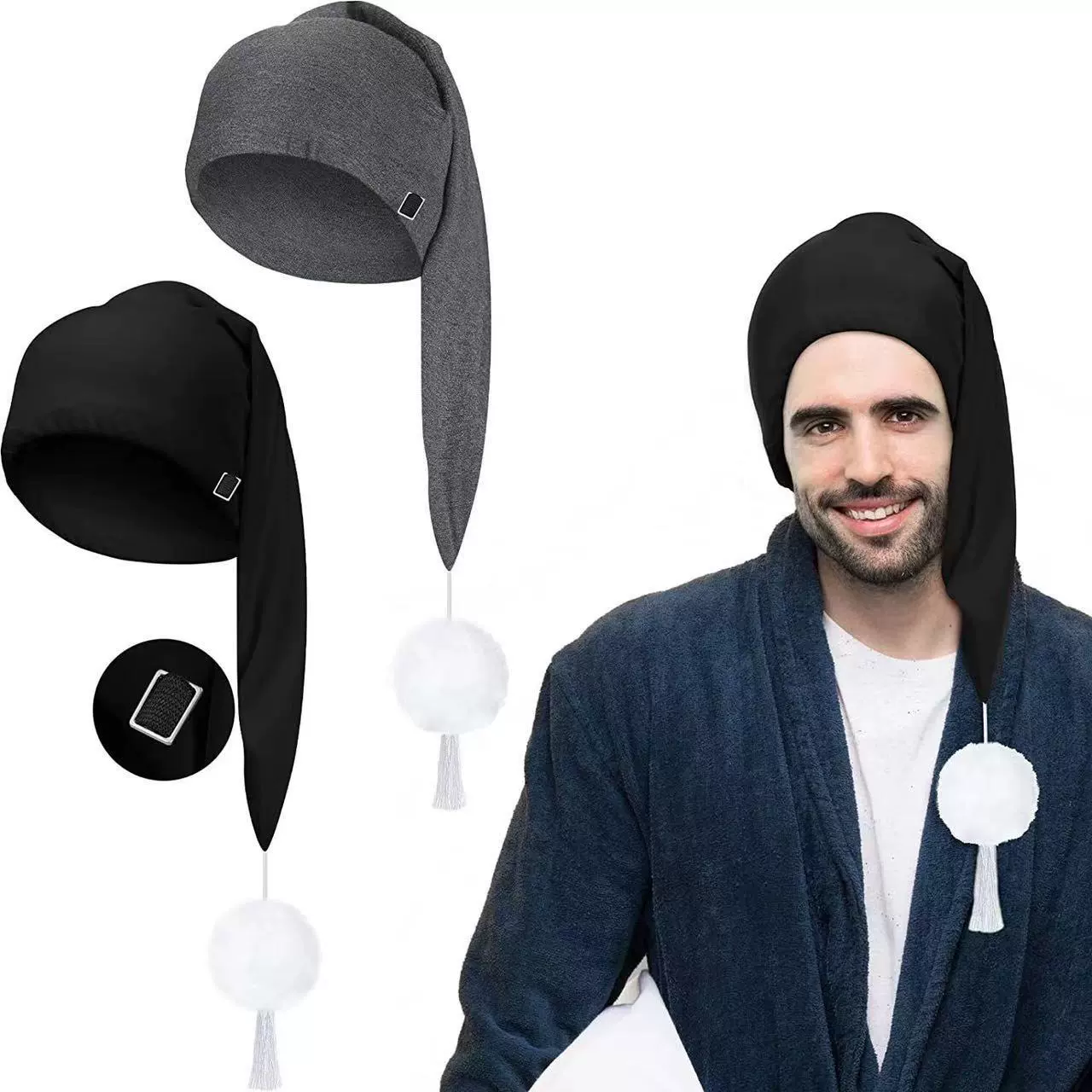 Новая мужская шляпа длинная с белым меховым шаром, sleeping hat, можно подстроить под родительско-детскую модель