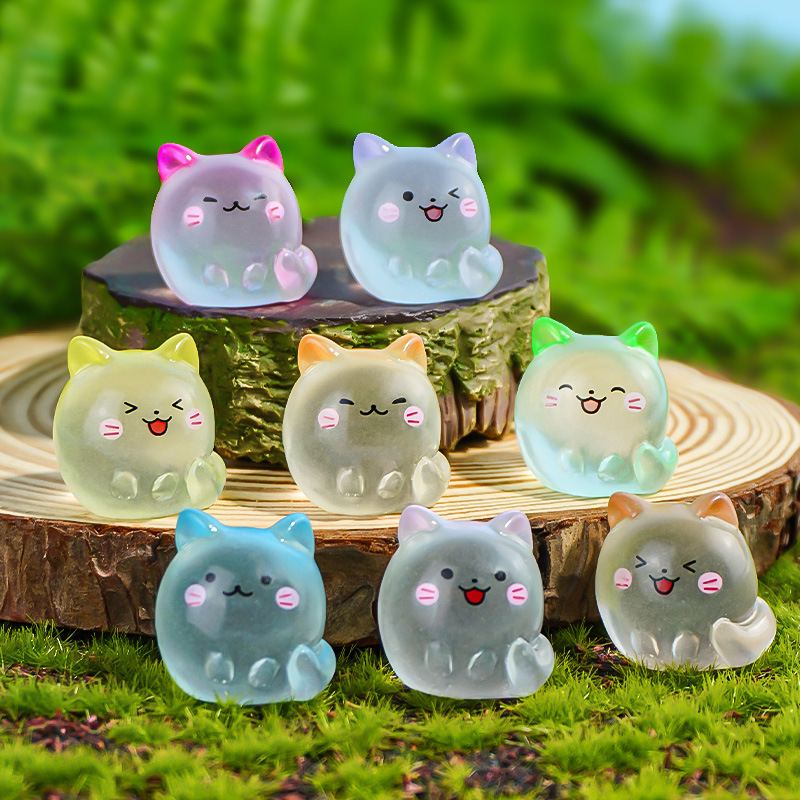 Lindo gatito luminoso micro paisaje nueva decoración de escritorio tridimensional dibujos animados DIY cola larga gato coche pequeño adorno
