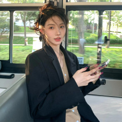 oversize黑色西装外套女2025秋季新款高级感廓形宽松两粒扣小西服