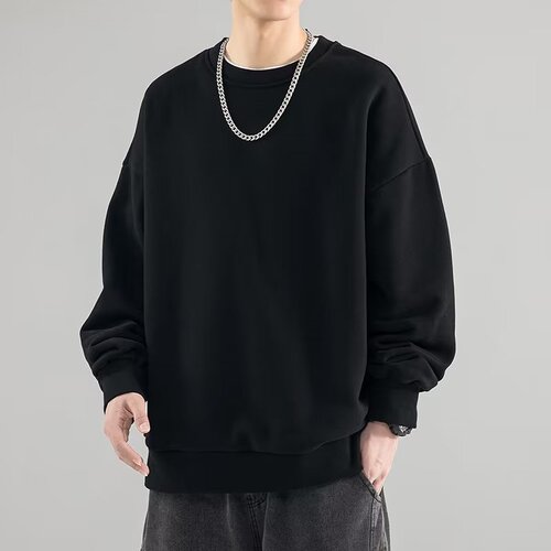 Heavy weight 320g round collar loose pullover sweater men's autumn casual long-sleeved new trend couples solid color coat