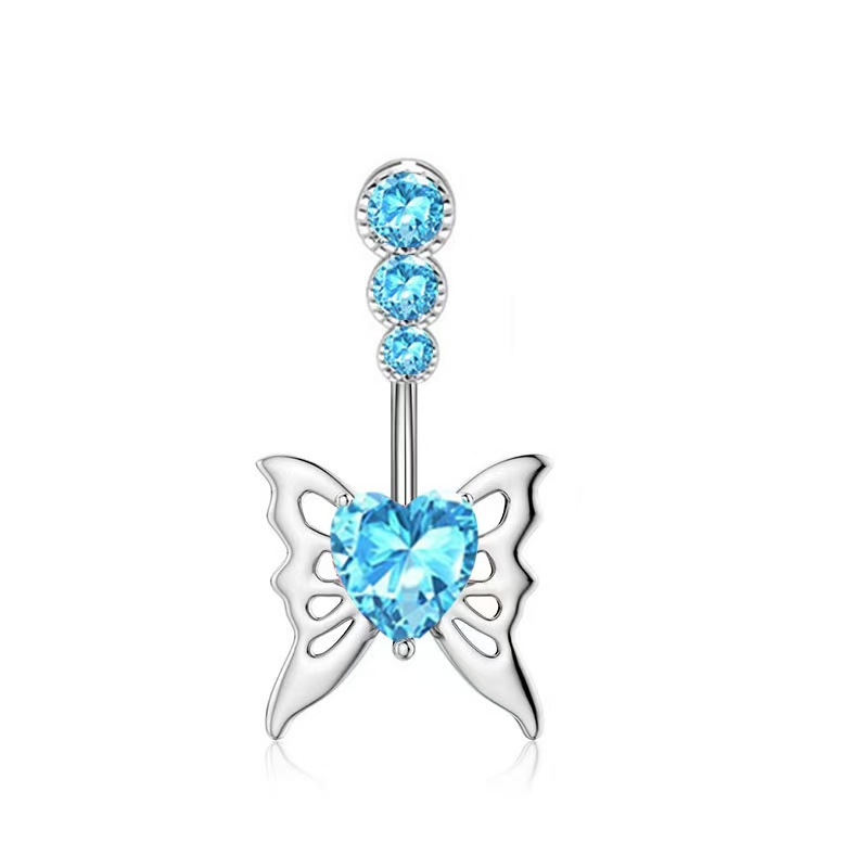 Butterfly Zircon Heart Pendant Navel Ring Stainless Steel Belly Button Piercing Jewelry for Women detail image 10