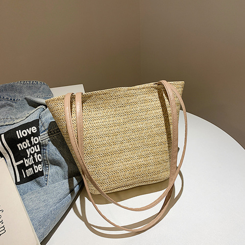 This year's popular women's summer grass weave bag, versatile braided large capacity single shoulder bucket bag
