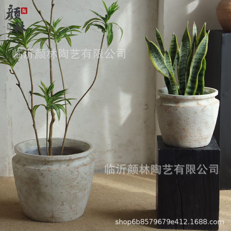 Retro jardín balcón plantación de árboles gran maceta de cemento de gran calibre maceta de flores centro comercial hotel decoración verde a gran escala