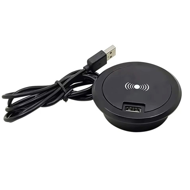 嵌入式隐藏无线充电器 无线充10W手机充电器 圆型USB插座数据充线