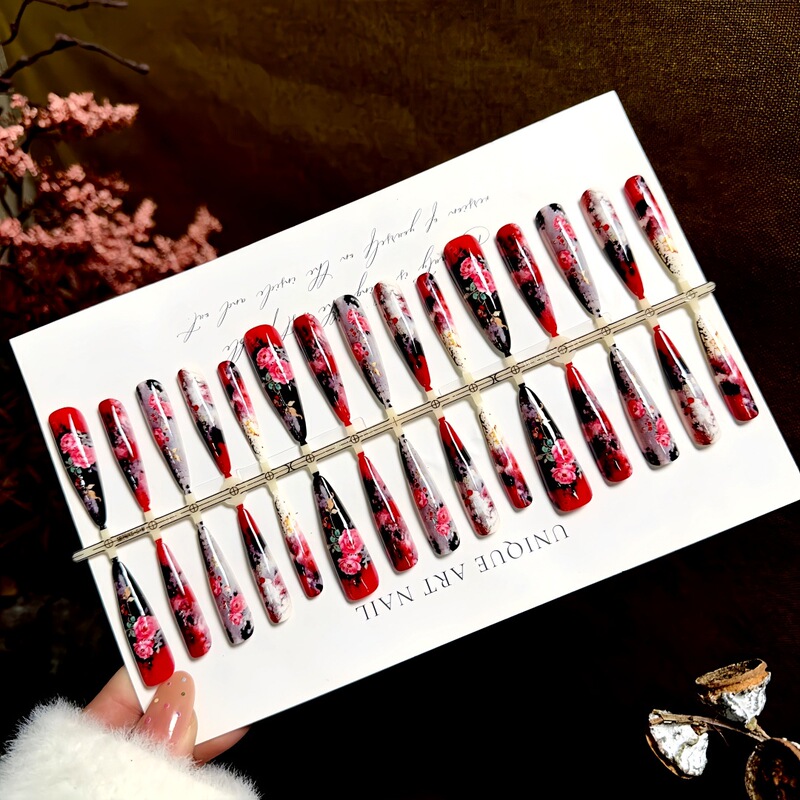 S483-Pre-Made Nails with Traditional Chinese Ink Wash Design, Wearable Nails with Oriental Aesthetics, Long Style, Brightening Effect, Detachable Nail Pieces S483-Pre-Made Nails with Traditional Chinese Ink Wash Design, Wearable Nails with Oriental Aesthetics, Long Style, Brightening Effect, Detachable Nail Pieces