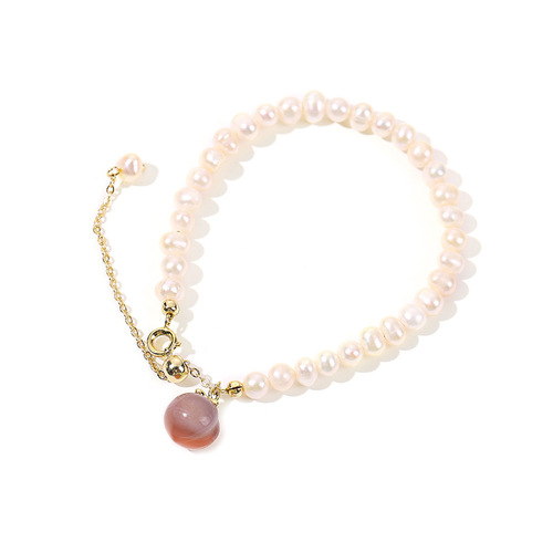 Han edition south red peach "freshwater pearl bracelet web celebrity ins small wind and fresh design feeling jewelry