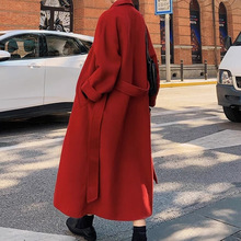 安可拉红色毛呢外套女冬季中长款加棉加厚2025新款感呢子大衣