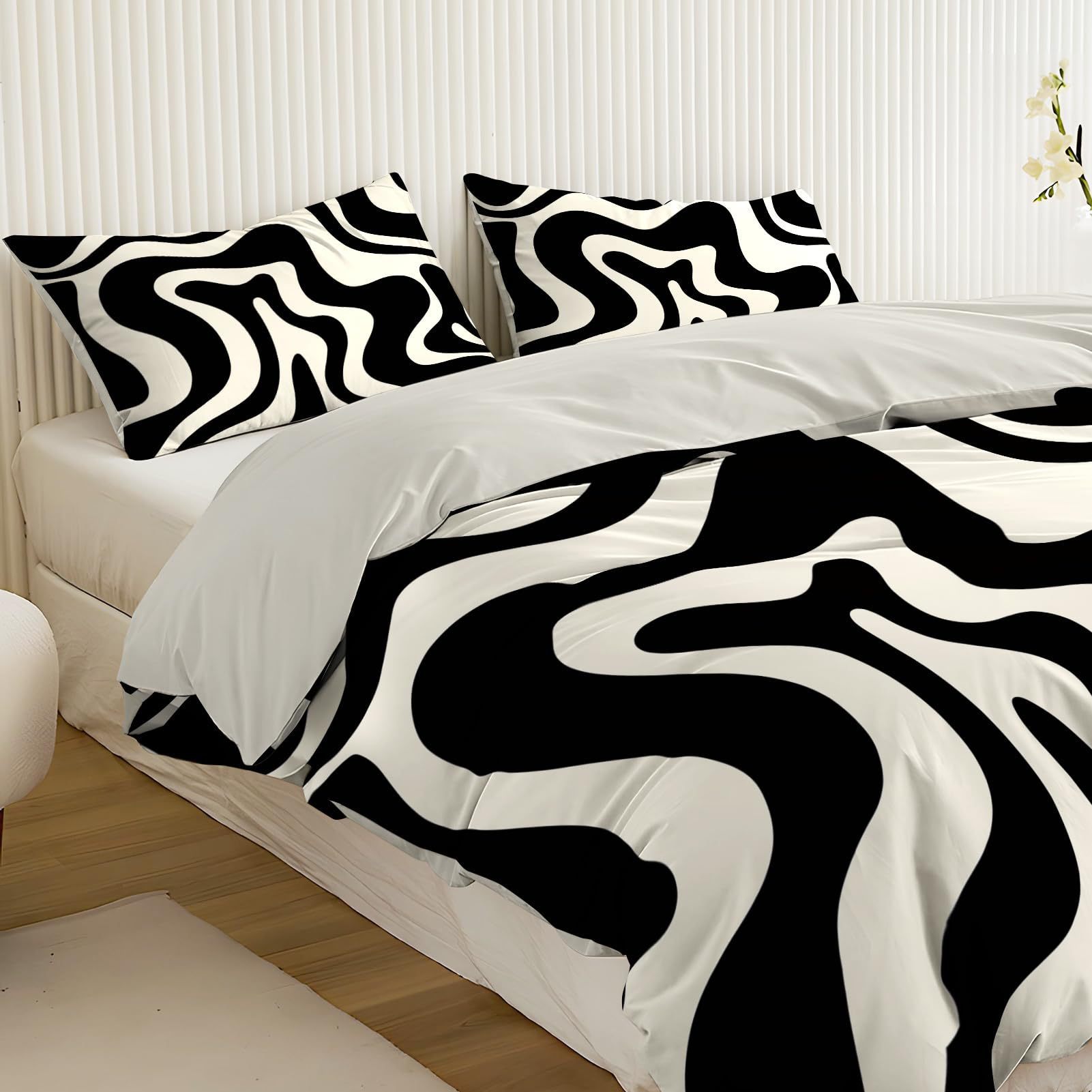 TEMU / JIT blanco y negro multicolor rayas 3D impresión digital colcha de cama set transfronterizo dibujo se puede ajustar