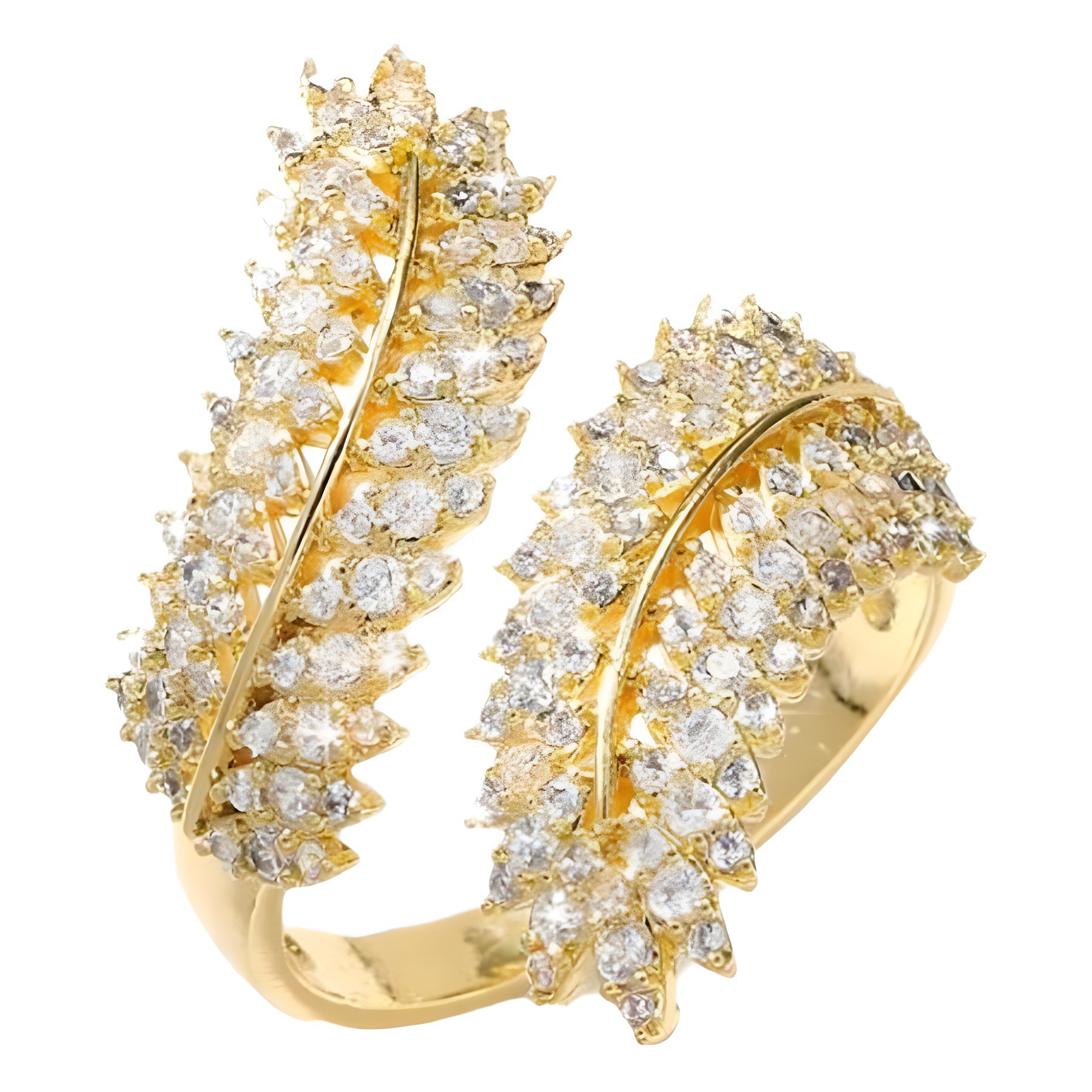 Male and female personality high sense ring open ring olive branch leaf wheat ears full of diamonds_voghion.com