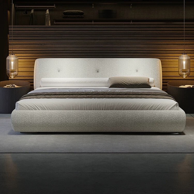 Foshan Soft Bed Designer Moon Bed Wabi-Sabi Style Lambswool Fabric Cream Style Master Bedroom Double Internet Celebrity Fabric Bed