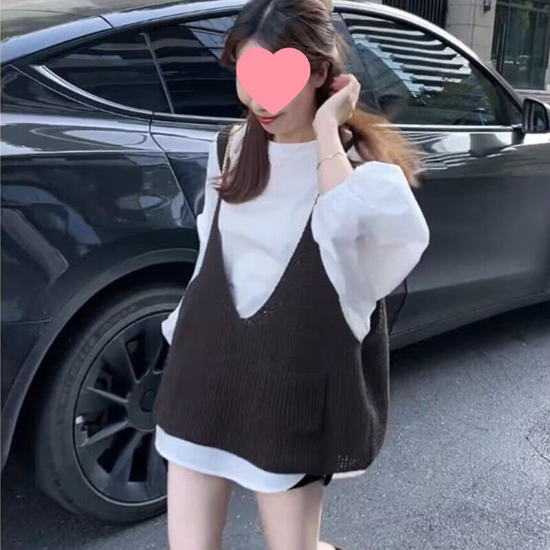 韩系减龄针织马甲衬衫两件套女2025秋新款宽松叠穿早秋松弛感穿搭|undefined
