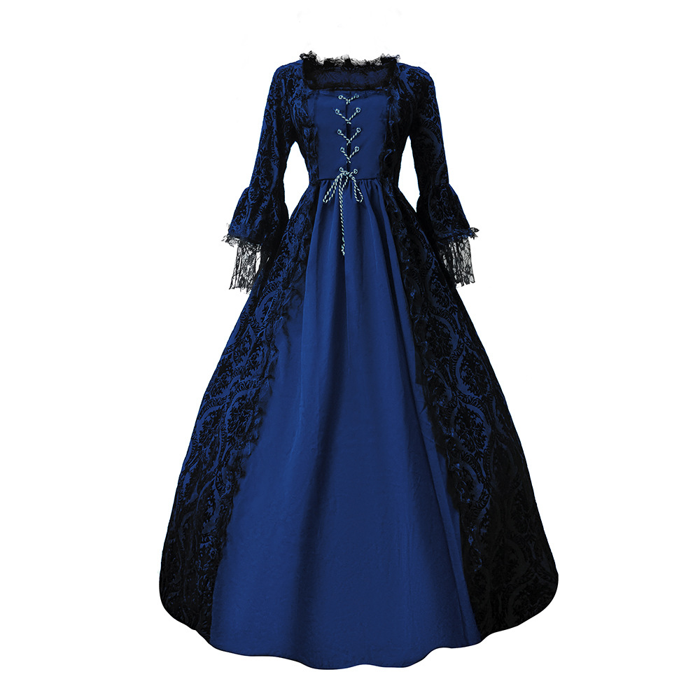 S-5xl más tamaño vestido de corte de alta gama encaje costura gran swing vestido retro medieval renacimiento vestido