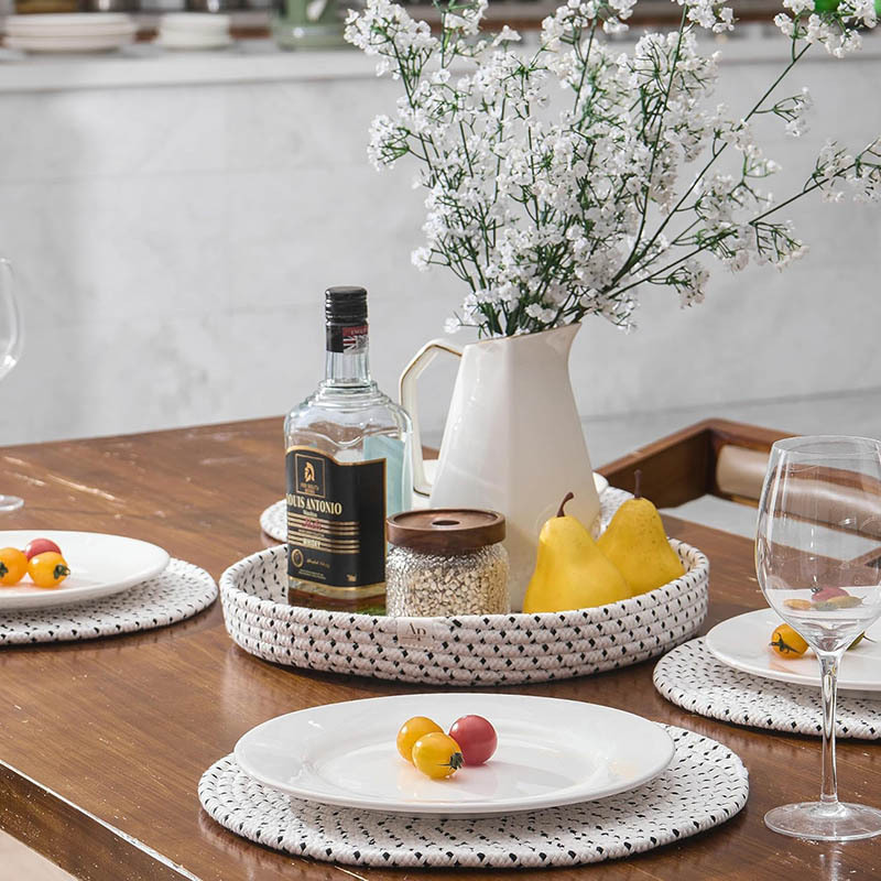 Mantel de mesa Algodón de alta calidad Tejido de cuerda de algodón Almohadilla de aislamiento de Amazon Alfombrilla de olla redonda Alfombrilla de cuenco Alfombrilla de plato antideslizante y antiescaldado