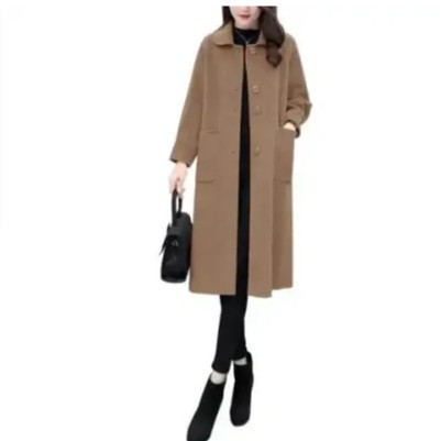 Women's Long Overcoat 2024 Korean Version Autumn and Winter Lantern Sleeve Woolen Outerwear Loose Wool Coat