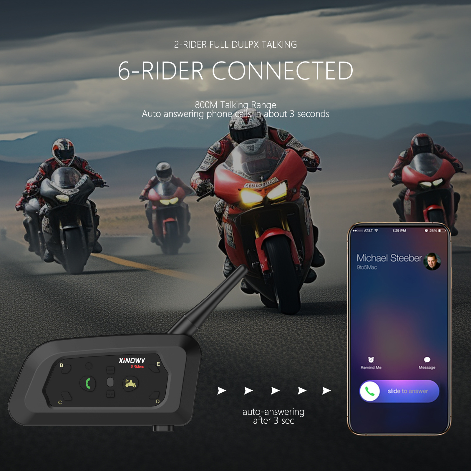 Xinowyv6Pro Motorcycle Helmet Bluetooth Headset 2-Person Intercom Helmet Intercom 3.5Mm/Typec Interface