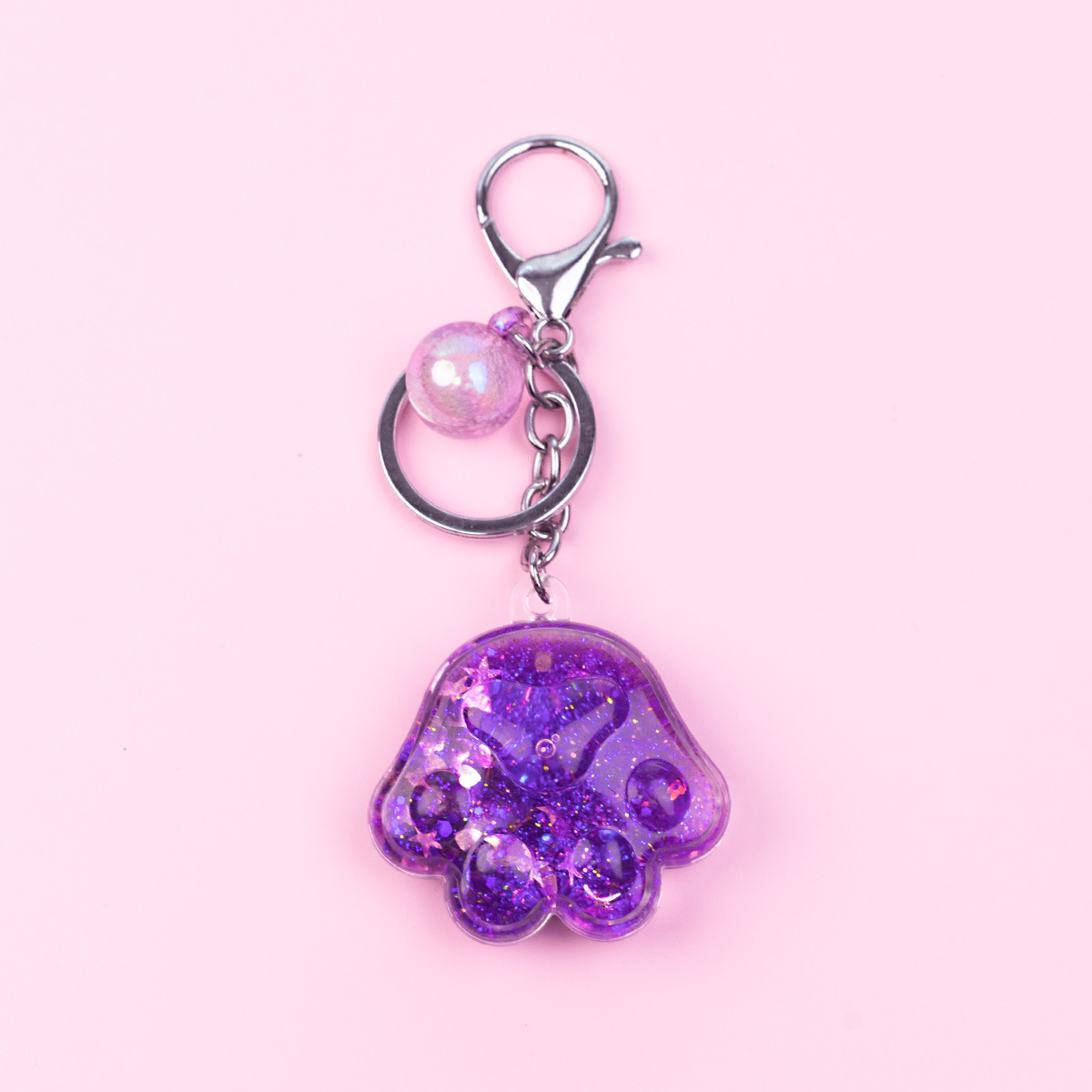 Porte-clés en forme de patte de chat en acrylique rose, mignon, dessin animé, exquis, pendentif en sable liquide pour fille, décoration de sac à dos_voghion.com