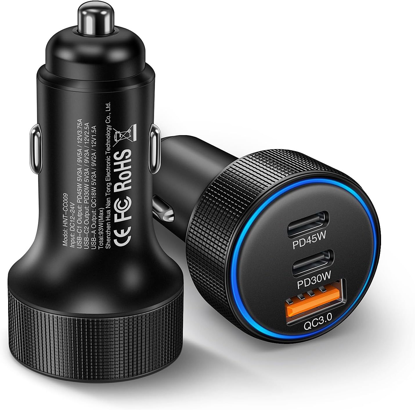 Cross-Border Factory Wholesale Car Charger Super Fast Charging Suitable for Apple and Android Phones Pd45 High-Power Car Charger