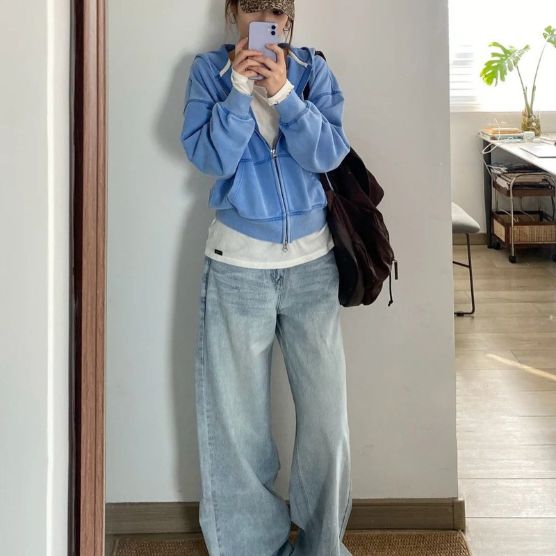 Aqiu's Shop Cracked Whisker Light Blue Straight-Leg Jeans 2026 Spring/Summer New Loose Wide-Leg Drapey Pants Aqiu's Shop Cracked Whisker Light Blue Straight-Leg Jeans 2026 Spring/Summer New Loose Wide-Leg Drapey Pants