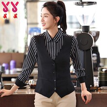 假两件服务员工作服秋冬长袖衬衣餐饮酒吧收银员奶茶店衬衫女