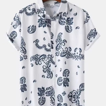 Retro Country Floral Casual Shirt with Warm-Colored Floral Patterns, Suitable for Men's Commuting and Vacation, Dual-Purpose Short-Sleeve Shirt