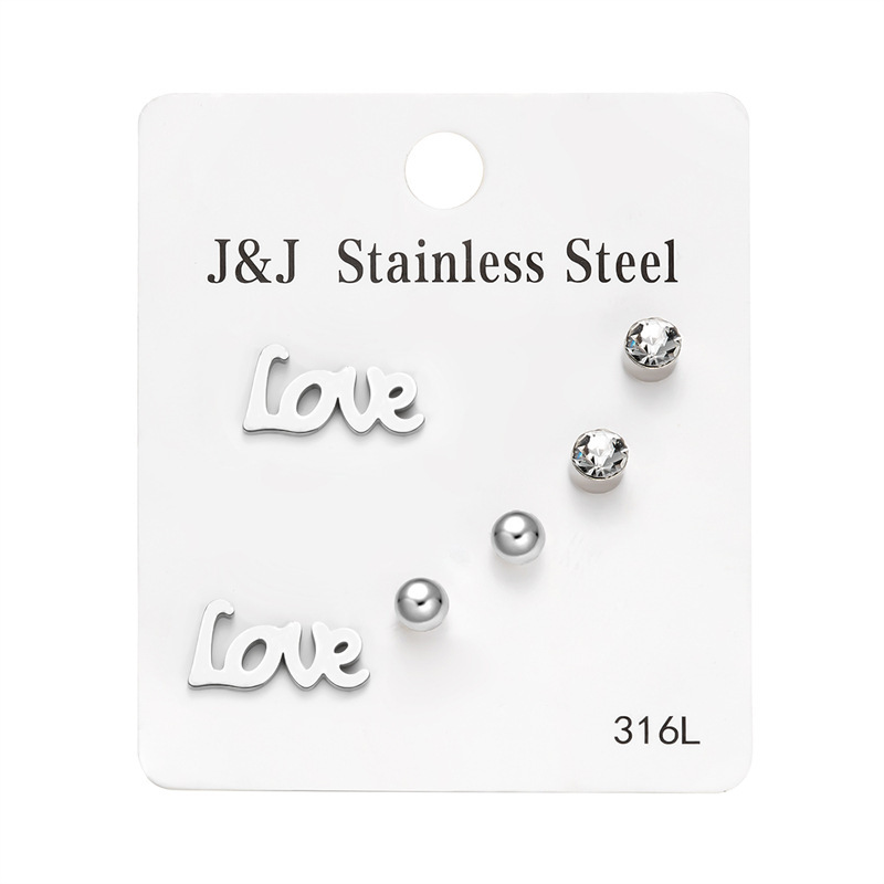 Hot Selling New 3 Pairs Of Heart-shaped Diamond Inlaid Combination Card Set Korean Version Fashionable Earrings_voghion.com