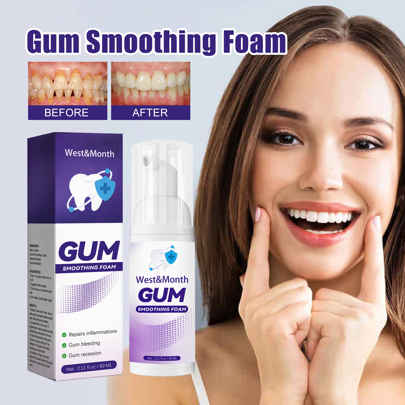 Care West&Month Gum foam Mousse Oral Whitening Tooth Cleaning Tooth Stain Dirt Care Toothpaste              paste_voghion.com