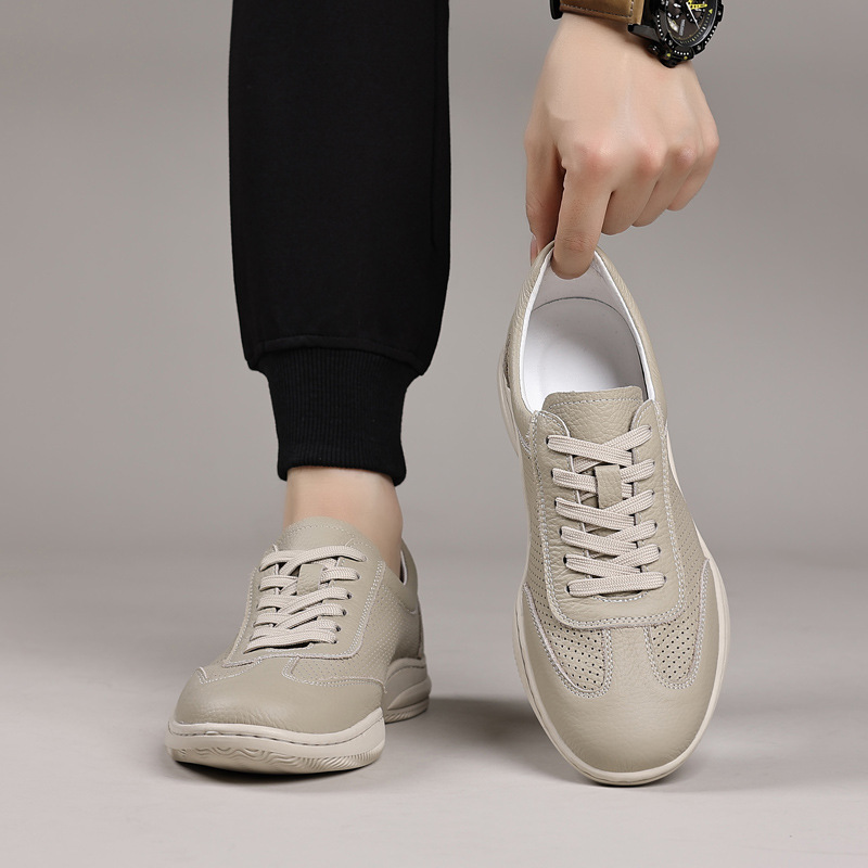 Verano de piel de vaca nueva sandalias de hombre, zapatos perforados de cuero, zapatos de cuero casuales transpirables para hombres, zapatos de hombre