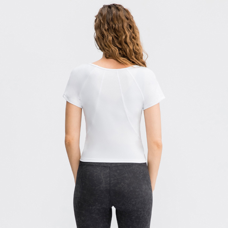 女士健身短袖圆领紧身速干运动T恤弹力跑步高腰瑜伽服上衣02215