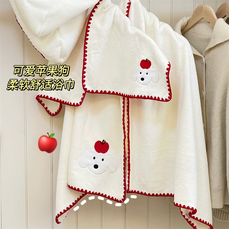 Toallas de baño lindas para perros de manzana toallas de mujer sombrero de cabello seco de tres piezas para el hogar absorción de agua rápida no seco cabello toallas gruesas