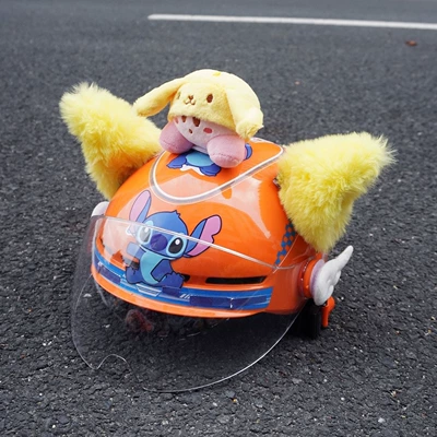Cute plush versatile yellow cat ear helmet with accessories, Kirby detachable motorcycle helmet gear (Motosiklet dəbilqələri) - no-helmet-kirby-yellow-only-the-plush-toy