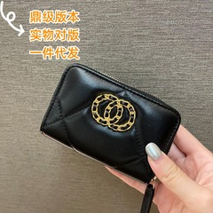 外贸真皮羊皮卡夹女短款小香风大菱格小皮夹19系列卡包拉链钱包