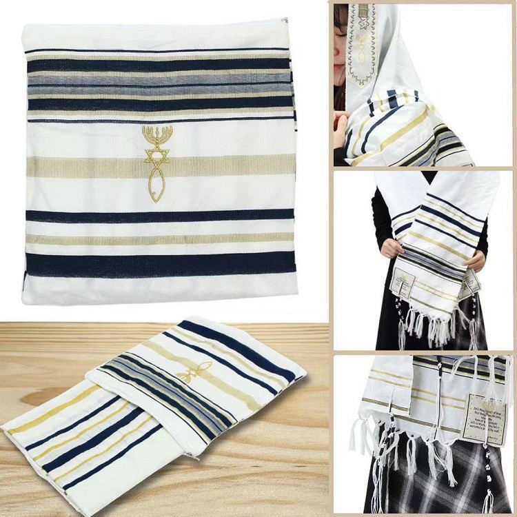 Jewish Prayer Scarf with Striped Tassels, Ethnic Style Headscarf, Cross-Border Best-Selling Scarf