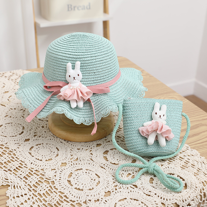 Cartoon decorative wavy edge straw hat-green