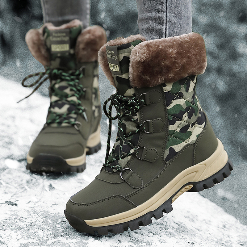 2025 new fleece-lined camouflage snow boots outdoor non-slip cotton shoes cross-border plus size thick warm boots