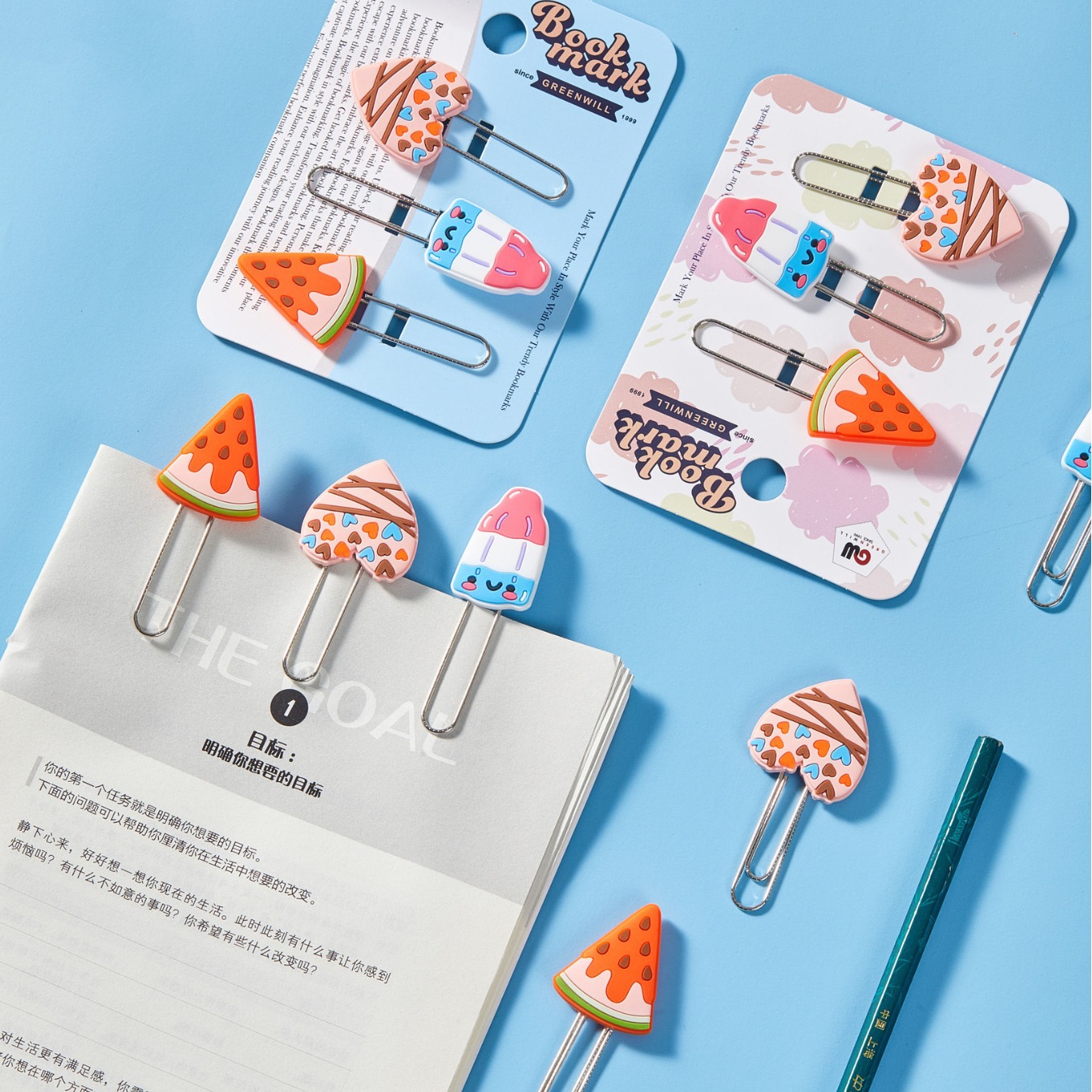 Bonitos marcadores de dibujos animados canciones de estudiantes pines de marcadores clip de metal clip clip de forma especial clip de regalo de decoración en forma de corazón